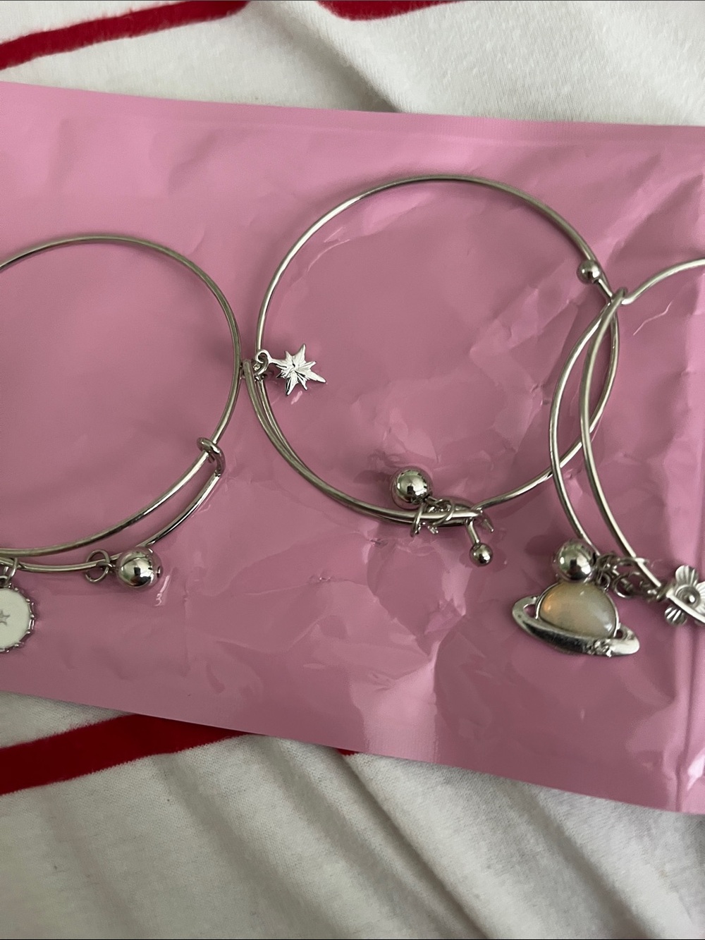Sterling-Tone Planet & Star Charm Bangle Bracelet Set - Silver